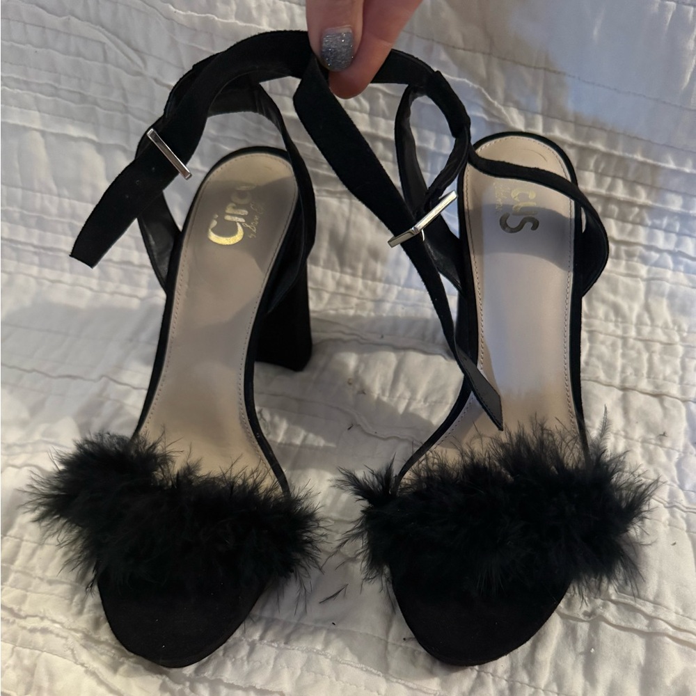 Sam Edelman Black Furry Block Heel Sandals
